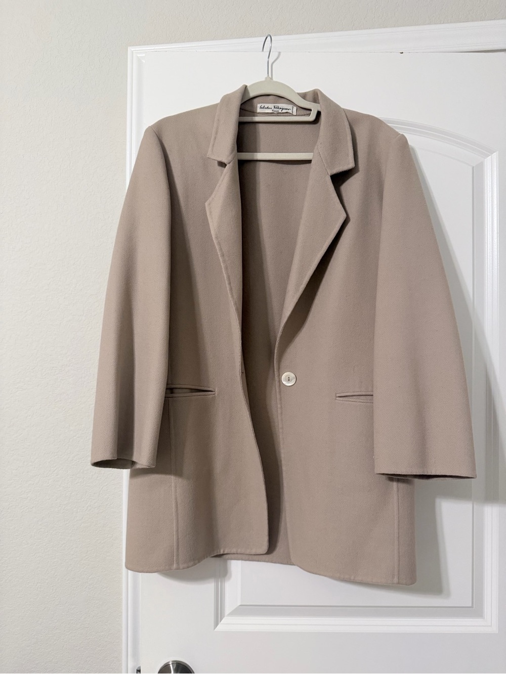 Salvatore Ferragamo Taupe Single-Button Wool-Blend Blazer